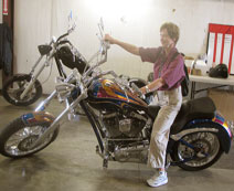 Carol Goward from Tasmania on a Big Dog Motorcycle