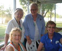 Nan Duncan (in white) with Aussies:Faye Post, Robyn Matthews & Jeanie Cupitt