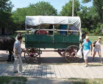 A covered wagon ride in Cowtown
